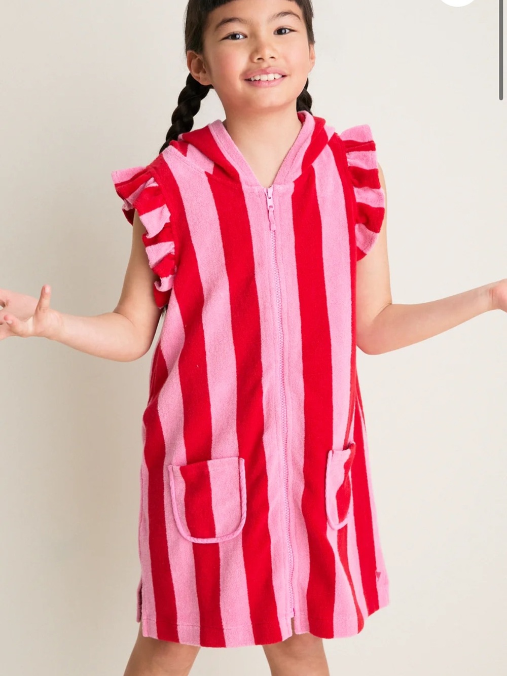Tuckernuck Pink Chicken Girl’s Pink Red Stripe Terry Swim Coverup NWT